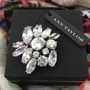 Ann Taylor Silver and Crystal Floral Brooch